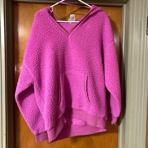 Victoria's Secret Pink Sherpa Fleece Pull Over Hoodie Size Medium